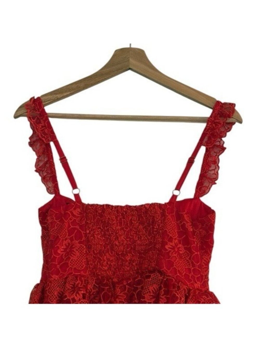ANTHROPOLOGIE Ruffle Strap Corset Lace Mini Dress Lipstick Red Size XS NEW - Picture 6 of 10